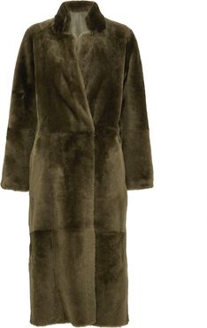Dark green reversible shearling trench coat