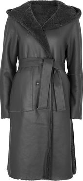 Greta grey reversible leather coat