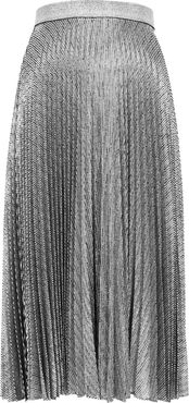 Silver foil-print pleated midi skirt
