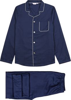 Lombard navy cotton-jacquard pyjama set