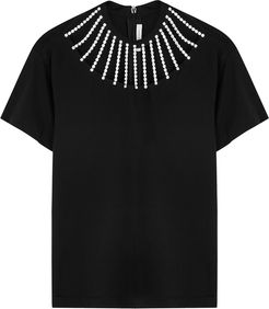 Black crystal-embellished cotton T-shirt