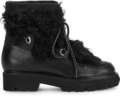 Jolie black shearling-trimmed leather ankle boots