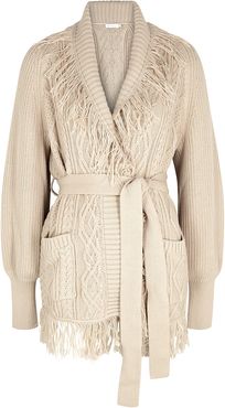 Anina stone fringe-trimmed cotton-blend cardigan