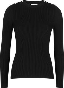 Black ribbed merino wool-blend jumper