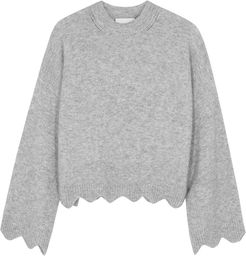 Grey scalloped fine-knit jumper