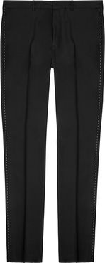 Black slim-leg wool trousers