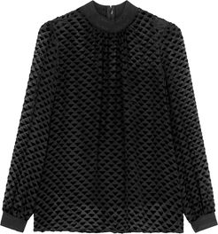 Black geometric-devoré blouse