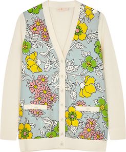 Floral-print silk and wool cardigan