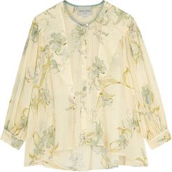 Floral-print cotton and silk-blend blouse
