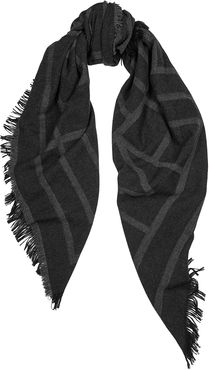 Charcoal monogrammed wool-blend scarf