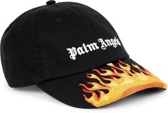 Black flame-embroidered twill cap