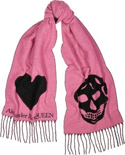 Skull and Heart pink wool-blend scarf