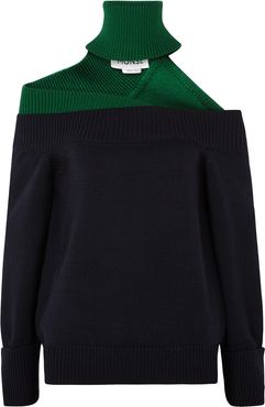 Two-tone cut-out wool-blend jumper