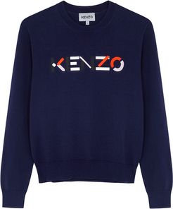 Navy logo-embroidered organic cotton jumper