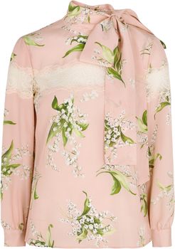 Floral-print silk crepe de chine blouse