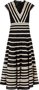 Black striped tulle midi dress