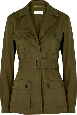 Army green belted twill jacket