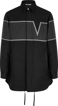 Black logo-jacquard cotton overshirt