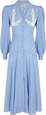 Blue polka-dot silk midi dress