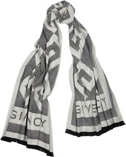 Grey logo-intarsia wool-blend scarf