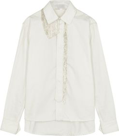 White fringed denim shirt