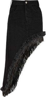 Black fringed asymmetric denim skirt