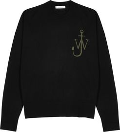 Black logo-intarsia wool jumper