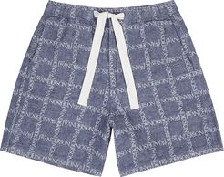 Navy logo-print linen shorts