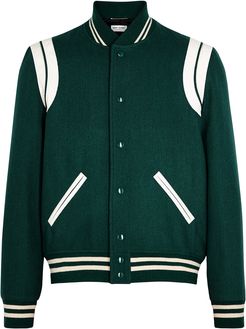 Dark green wool-blend bomber jacket