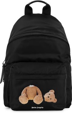 Black bear-print nylon backpack