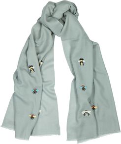 Beehive grey embroidered merino wool scarf