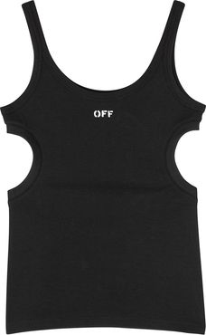 Black cut-out stretch-cotton tank