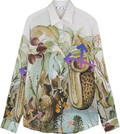 Botanical-print silk crepe de chine blouse