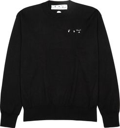 Black logo-embroidered cotton jumper