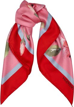 Floral-print silk scarf