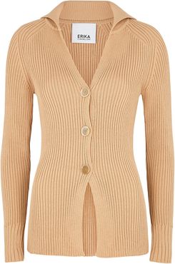 Clara blush rib-knit cotton cardigan