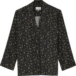 Black floral-print shirt