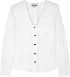 White ruffle-trimmed cotton blouse