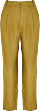 Frederica olive silk-blend trousers