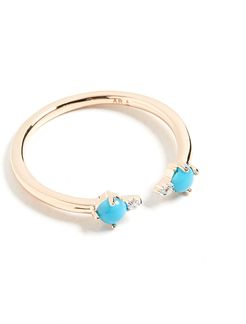 14k Turquoise + Round Diamond Ring