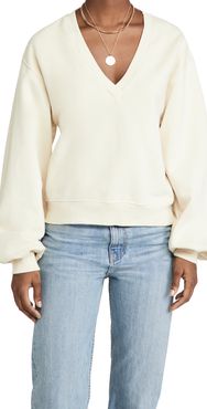 V Neck Balloon Sleeve Sweatshirt