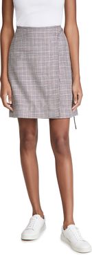 Miniskirt W/ Buckle In Silk Linen Plaid