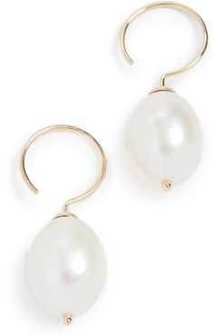 14k Pearl Swing Hoop Earrings