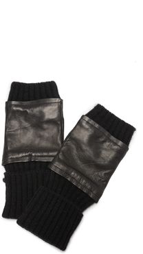 Fingerless Knit & Leather Gloves