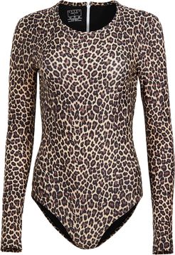 Leopard Long Sleeve Rash Guard Swimsuit