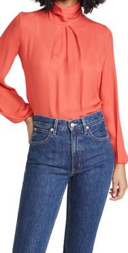 Draped High Neck Long Sleeved Blouse