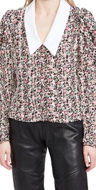 Floral Trim Detail V Neck Collar Blouse