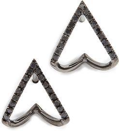 14k Black Diamond Chevron Huggie Stud Earrings