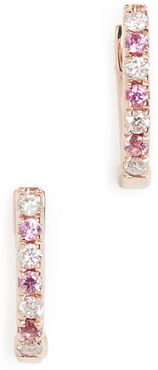 14k Mini Diamond & Pink Sapphire Dot Huggie Earrings