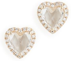 14k Diamond White Topaz Heart Stud Earrings